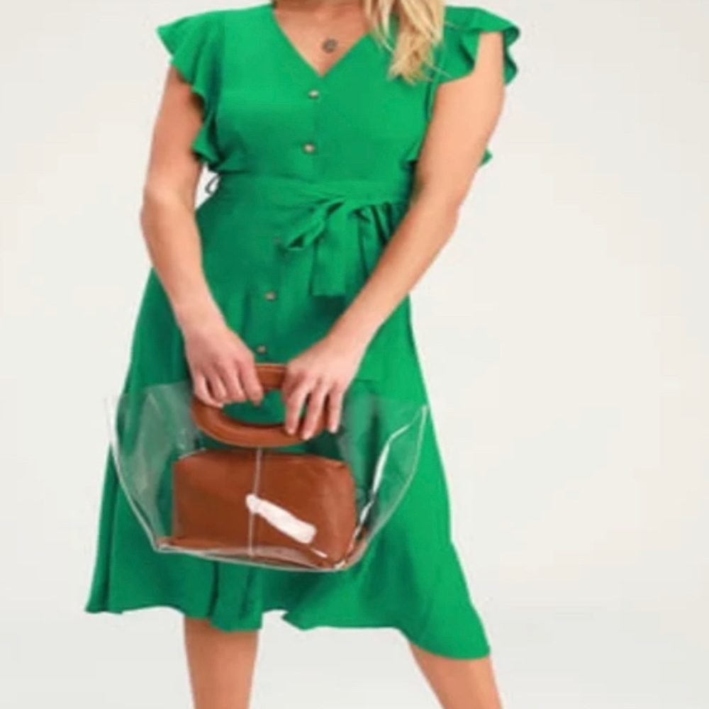 Lulus | Feel Chic & Gorgeous | Green Flutter Sleeve Dress